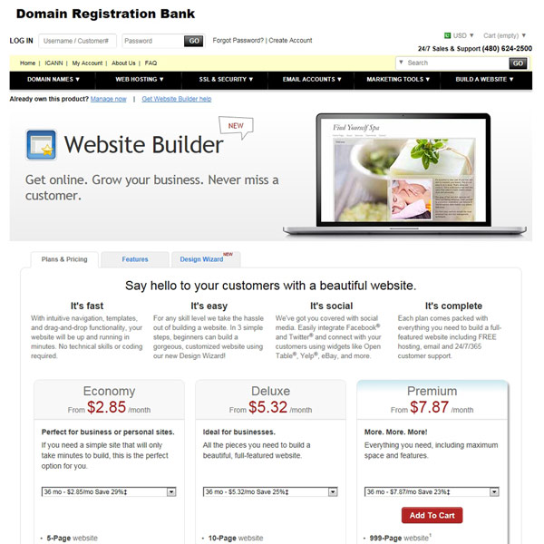 Domain Registration Bank Website Builder