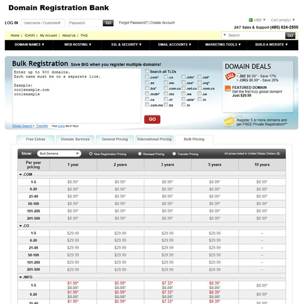 Domain Registration Bank Bulk Registration