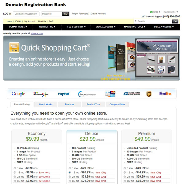 Domain Registration Bank Shopping Cart