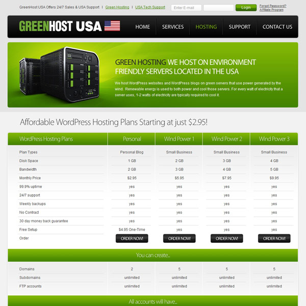 GreenHost USA Hosting Features