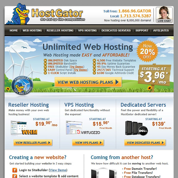HostGator Homepage