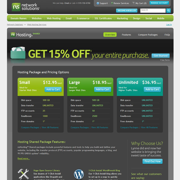 Network Solutions Hosting Package and Pricing Options