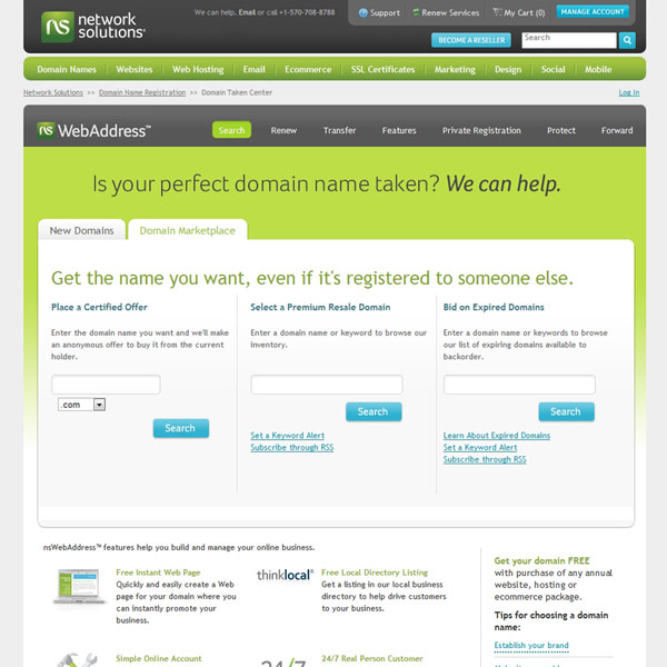 Network Solutions Taken Domains