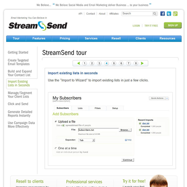 StreamSend Import List StreamSend Import List