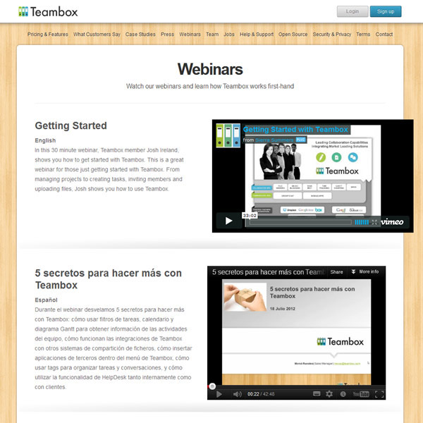 Teambox Webinars