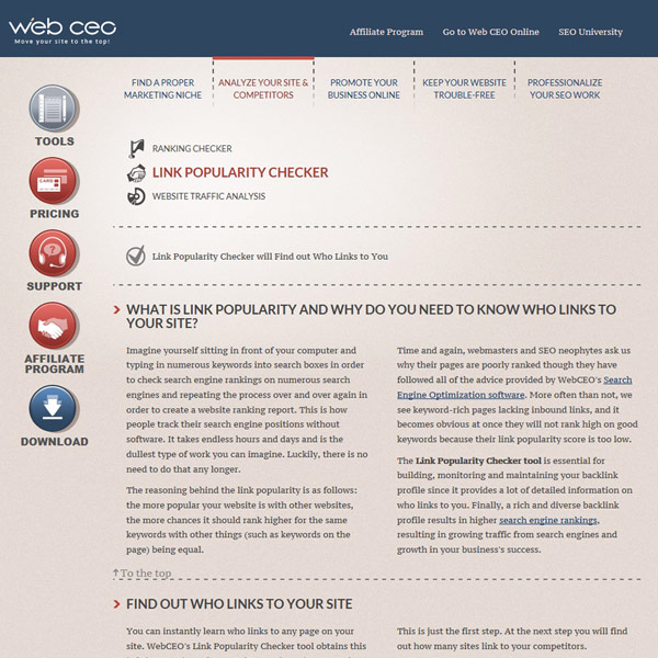 Web CEO Link Popularity